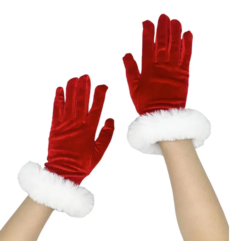 

1 пара рождественских перчаток, белые плюшевые варежки, перчатки Санта-Клауса, декор костюма для косплея, длинные манжеты, зимние чехлы, теплые перчатки