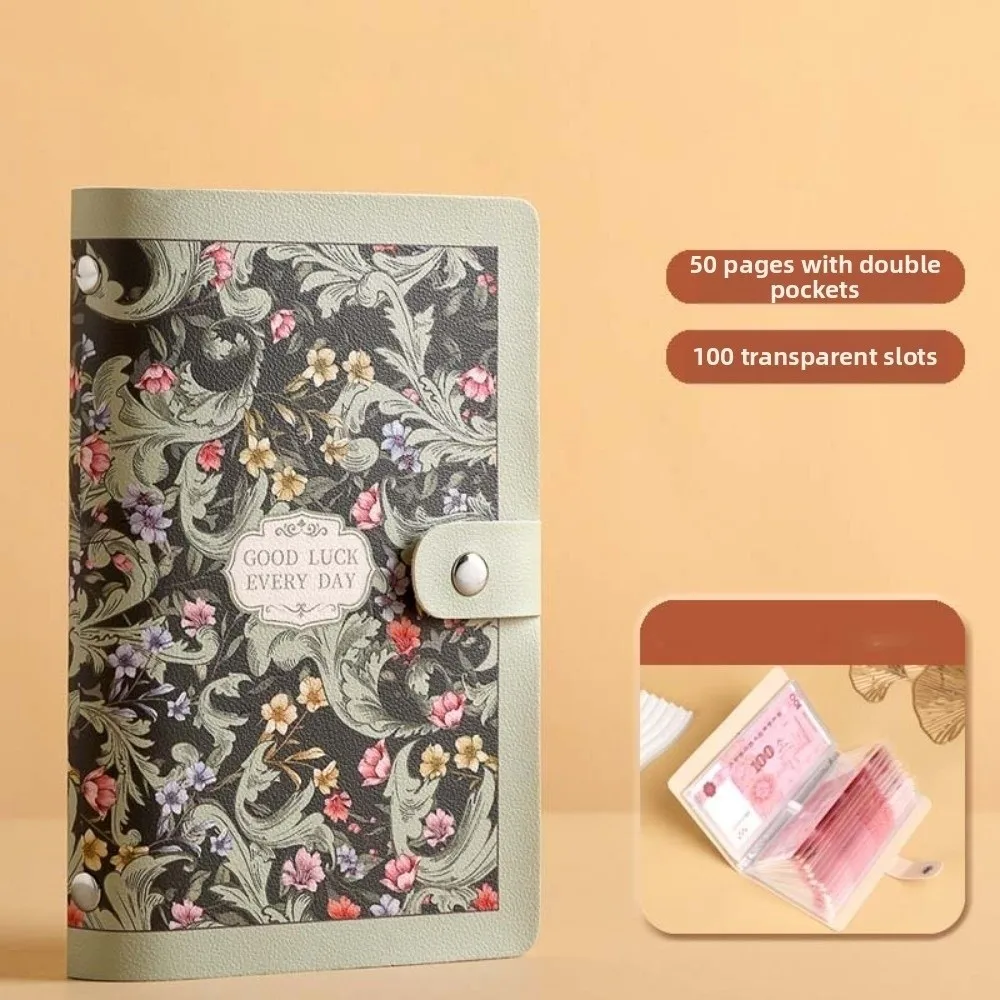 A6 Button Notebook for Money Flower Printed Anti-splash Water Cash Budget Ledger Daily Plan Diary Notepad Leather Savings Book