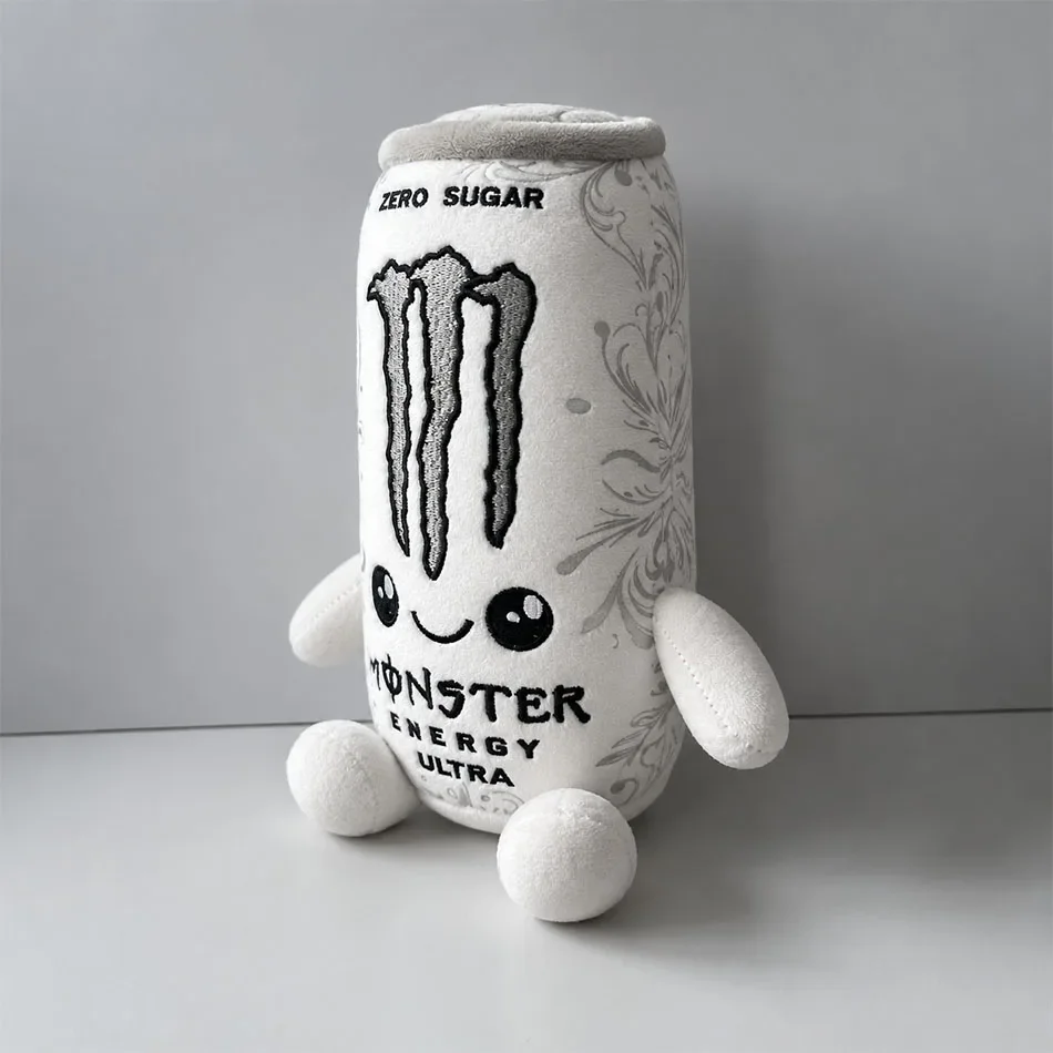Black White M-o-n-s-t-e-r-e-s Energy Can Shaped Plush Toy Zero Sugar Theme Soft Stuffed Doll Desktop Decor Holiday Gift