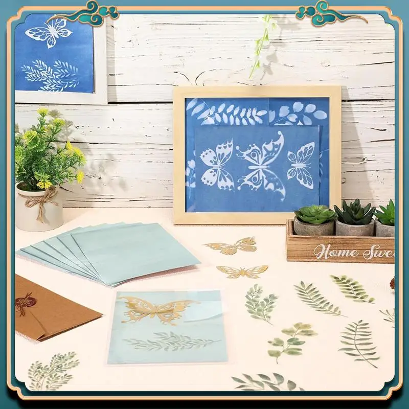 (جديد) - 100 قطعة من الورق المخضر القابل للطباعة مع 10 أوراق بلاستيكية شفافة وقالب فراشة أوراق شجر مشغولات ورقية يمكنك صنعها بنفسك Dur