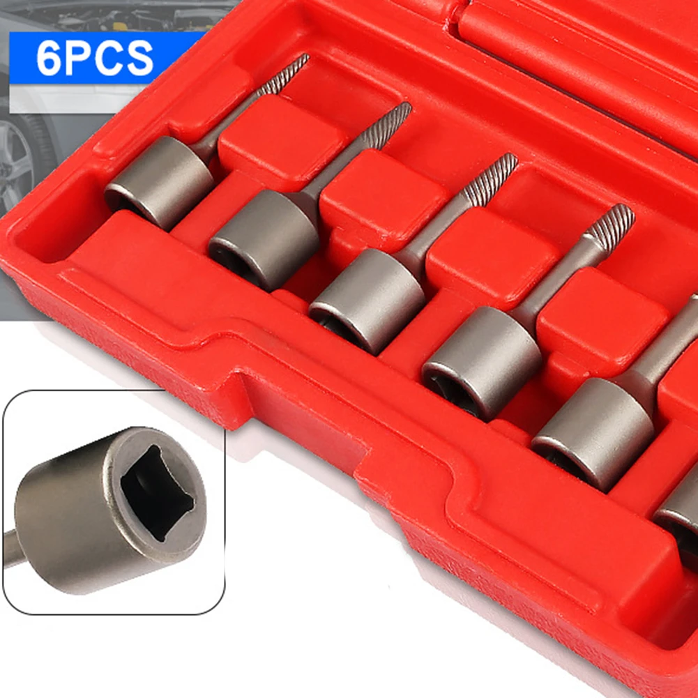 

6PCS Screw Extractor Set Broken Screws 3/8" Drive 2-10mm Removal Tool Spiral Anti Slip Sleeve Damaged Nut Bolt Screw Extractor