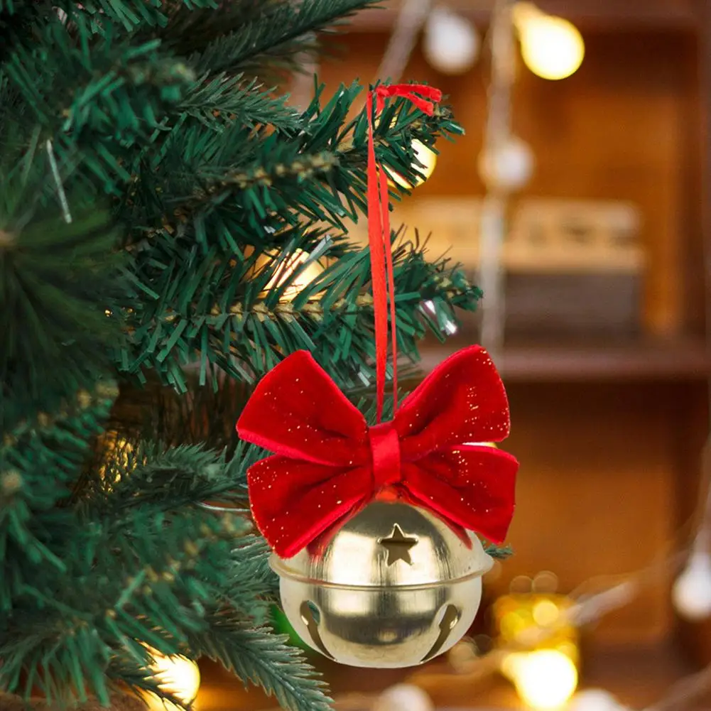 Sapatos de textura de metal decorações festivas de sino decorações festivas de sino de natal com laço de veludo estrela oca para criar