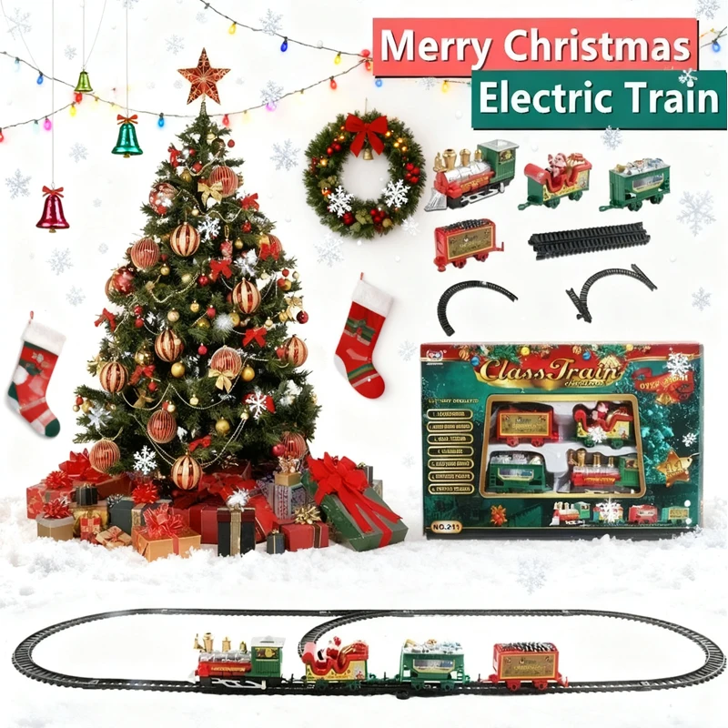 Ensemble de Train électrique Mini % jouet de voiture sur Rail du père noël créatif, décoration d'arbre de noël, Train % ^ jouet éducatif pour enfants, cadeau de noël