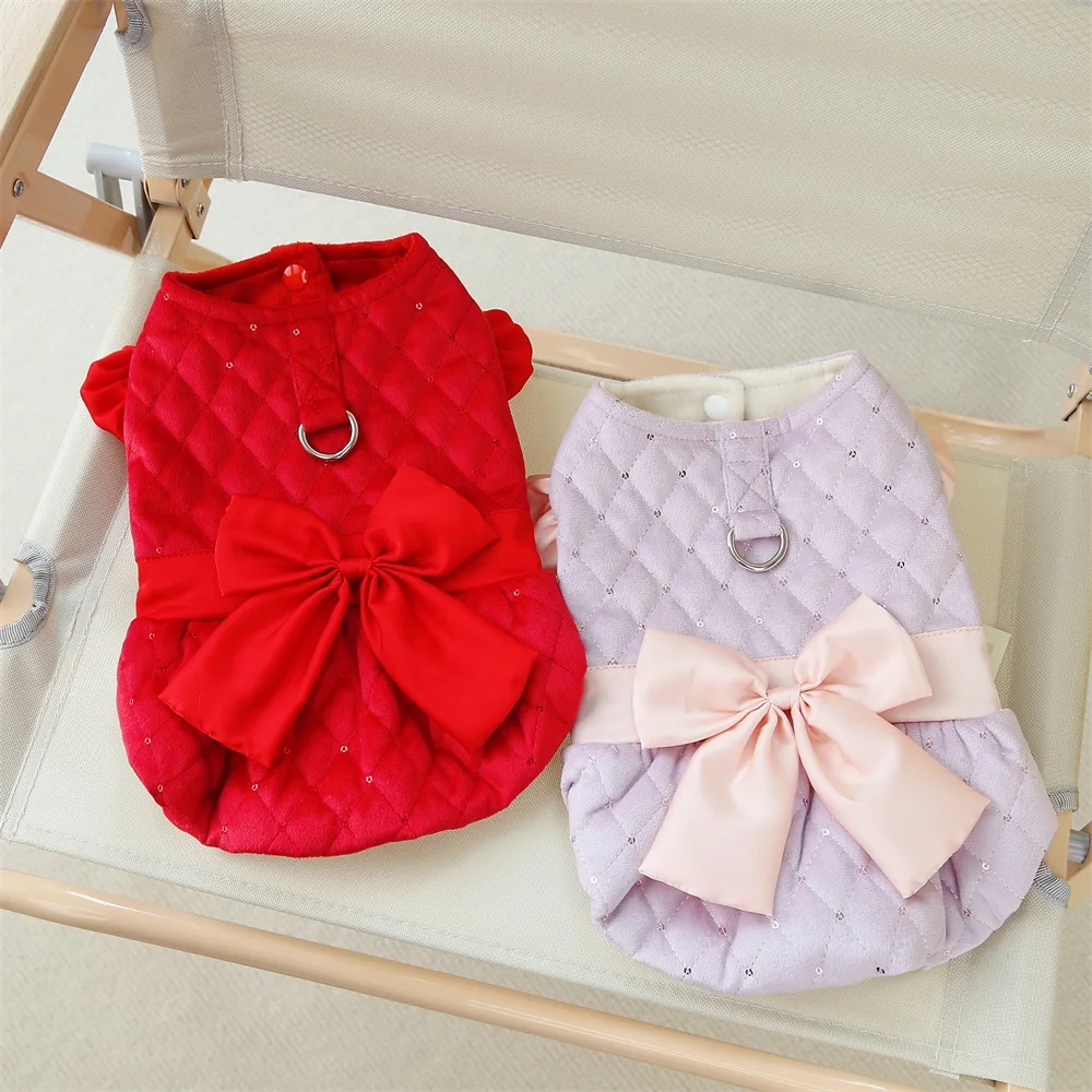 Lovely Winter Puppy Clothes Warm Girl Princess Dog Cat Dress Pet Sweet Skirt for Small Dog Apparel