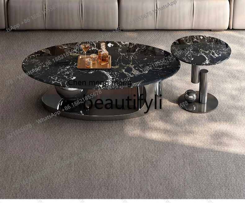 Premium coffee table imported luxury stone black rose modern simple  oval size combination