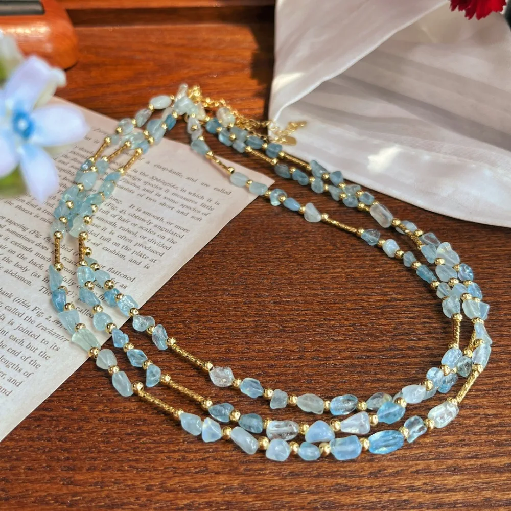 

Fine Natural Aquamarine Stone Necklace for Women Fashion Jewelry Beaded High-end Bride Wedding Accessories Girls Gift Wholesale