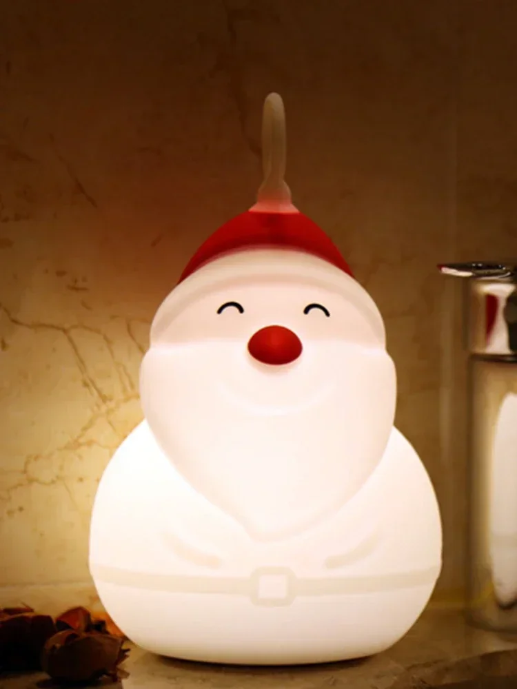 Led boneco de neve papai noel luzes da noite 7 cores pat toque mudança de cor proteção para os olhos quarto lâmpada de cabeceira presente de natal crianças