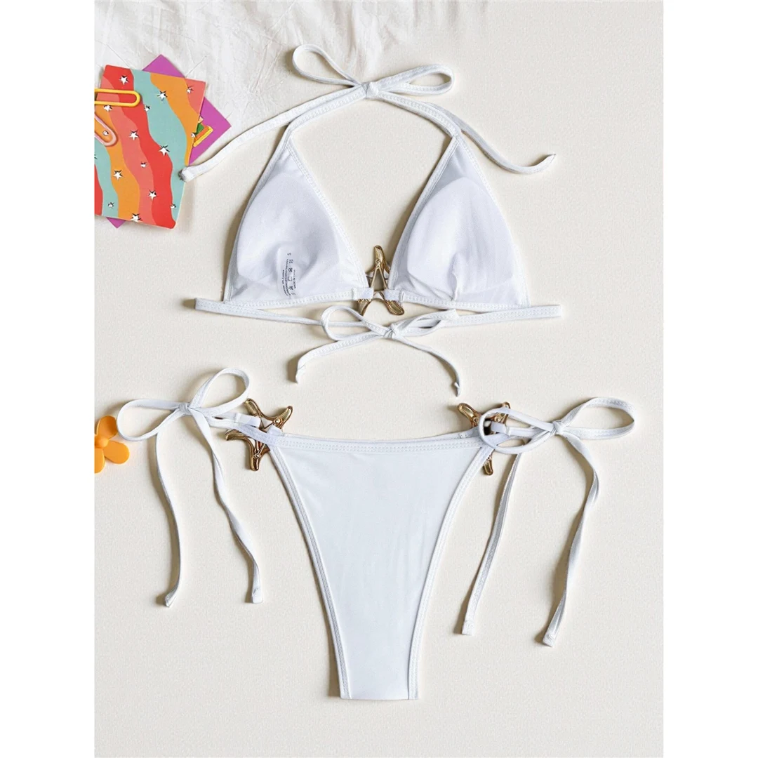S - XL Pailletten-Bikini mit Neckholder, Damen-Badeanzug, zweiteiliges Bikini-Set, Badeanzug mit hohem Beinausschnitt, Badebekleidung, Schwimmbekleidung V7868 – Detail 5