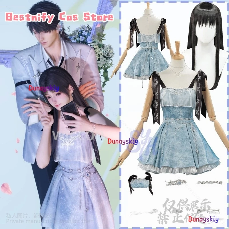 

anime game Love And Deepspace cosplay heroine costume Denim Dress blue Sleeveless Vintage Mini Dresses Y2K Halloween customized