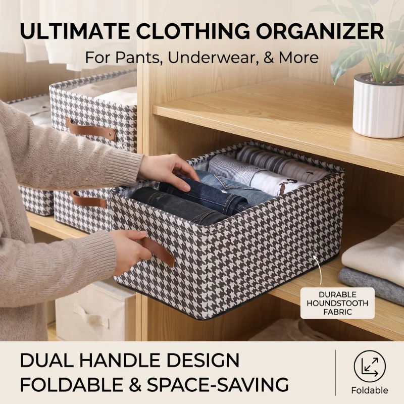 Clothes Pants Steel Frame Storage Box Foldable Style Storage Basket with Handle Bedroom Dormitory Desktop Storage Box with Lid