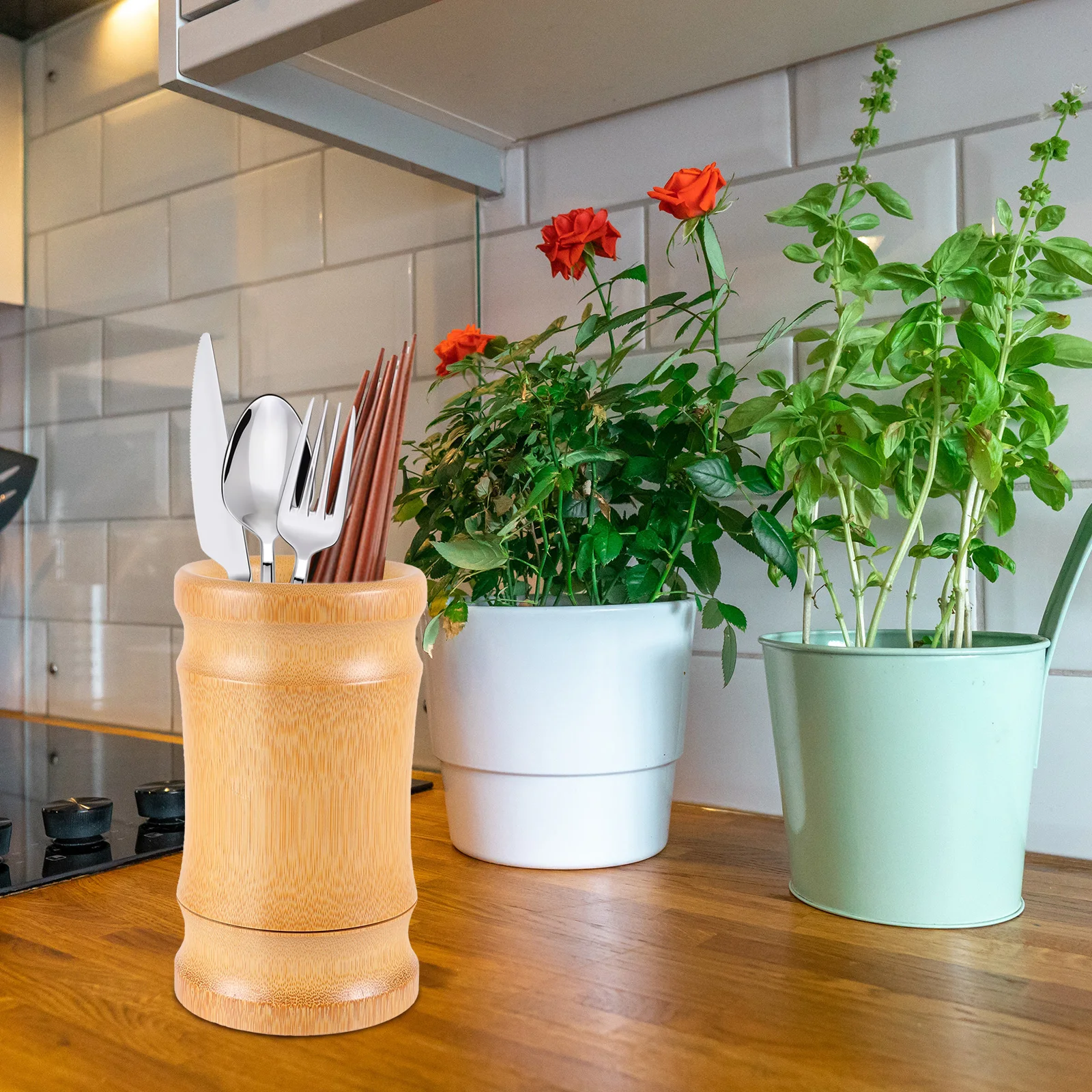 

1pc Bamboo Holder Kitchen Utensil Storage Stand Organizer for Home Kitchen Utensil Holder Restaurant Use