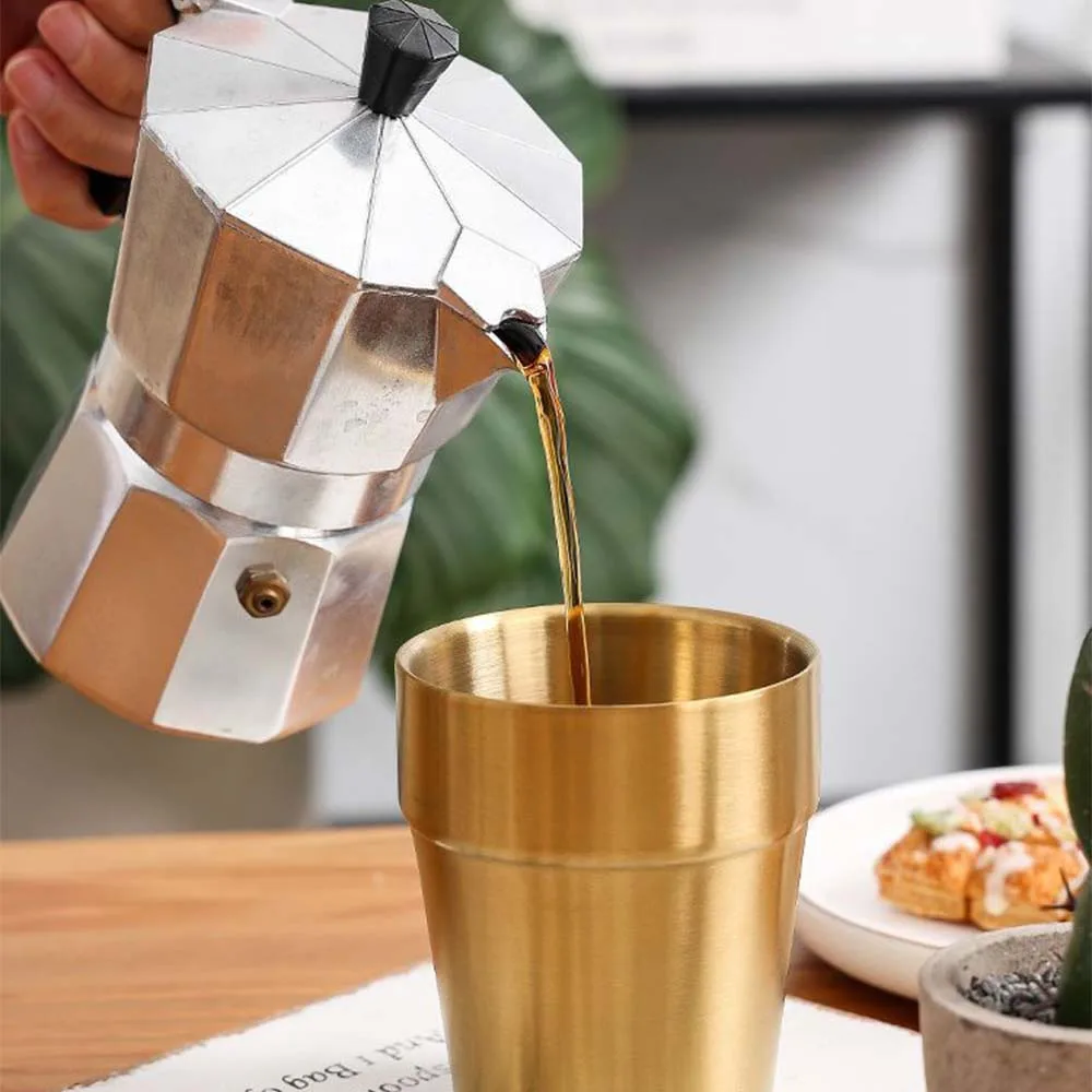 كوب البيرة الذهبي بهلوان معدني 304 نظارات مياه الفولاذ المقاوم للصدأ التخييم أكواب قابلة لإعادة الاستخدام شواء المنزل مكتب القهوة