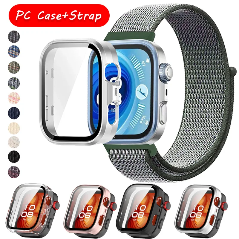 

Nylon Strap+PC Case for Huawei Watch Fit 3/4/4 Pro Anti-fall Protective Shell+Comfortable Breathable Bracelet Wristband Correa