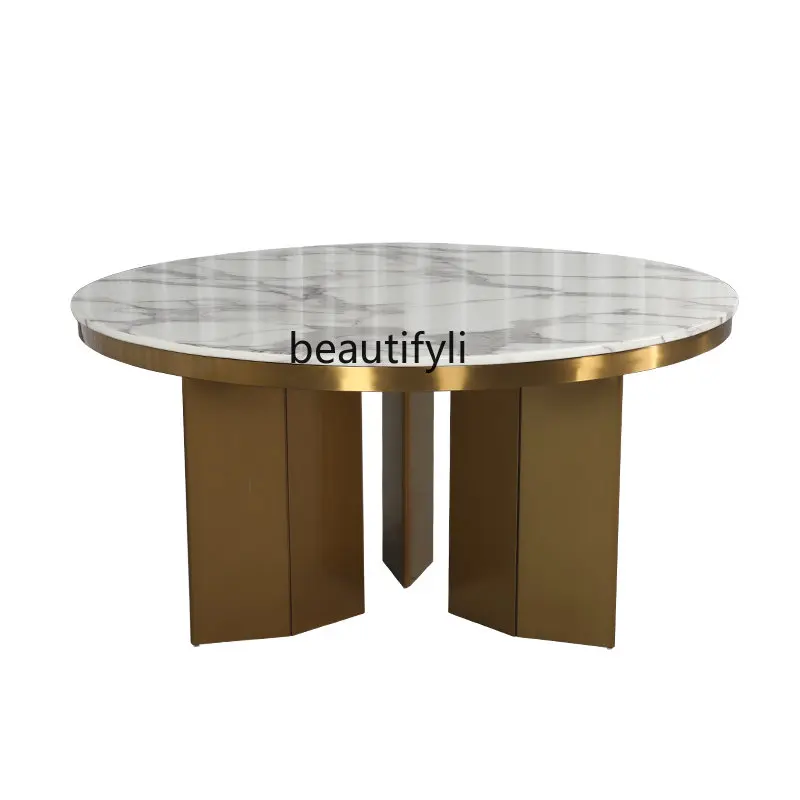 Light Luxury Stone Plate Dining Tables and Chairs Set Household Modern Minimalist round Dining Table Natural Marble Table