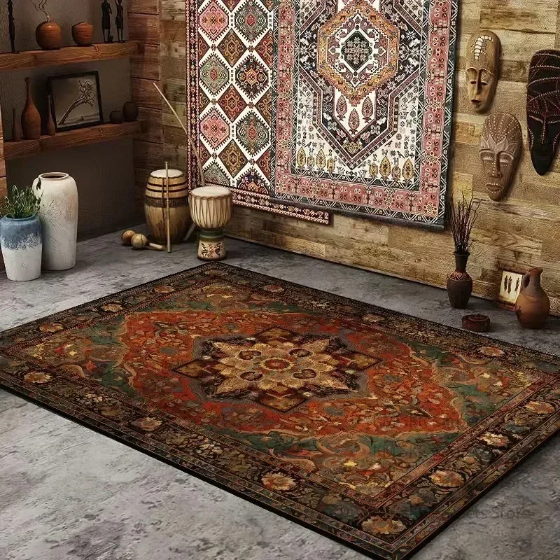 VIKAMA American Retro Carpet Living Room Tea Table Mat National Wind Dirt-Resistant Bedroom Cloakroom Carpet Home Decoration