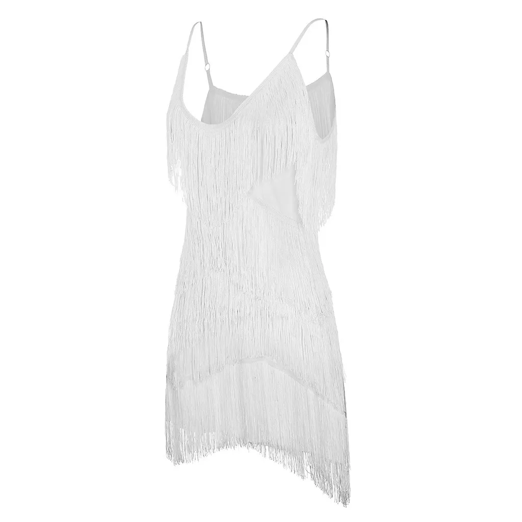 Women Sexy Deep V-Neck Spaghetti Straps Fringe Bodycon Mini Dress Tassels 1920s Gatsby Cocktail Latin Club Party Dresses