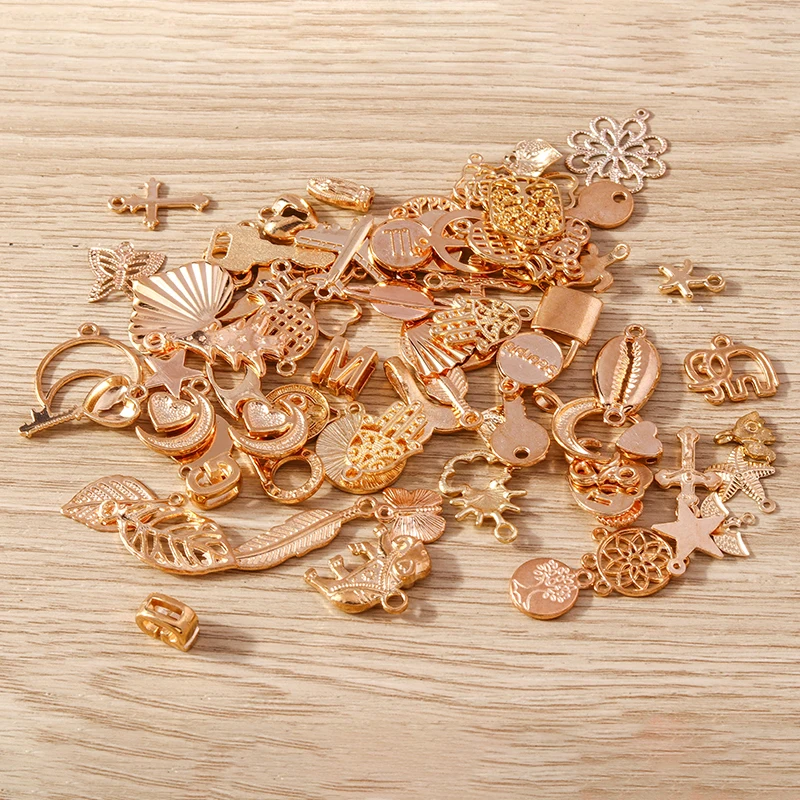 Tusember 10/20/30/50 Stück Legierungs-Anhänger in Tier-, Stern-, Blumen- und Kreuzform für Armbänder, Halsketten, DIY-Schmuckherstellung, goldfarbene Charms – Detail 5