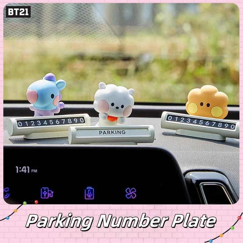 New BT21 Tata Minini Series Parking Sign Cartoon Chimmy Anime Cute Temporary Parking Number Plate Car Decoration Ornament Gift