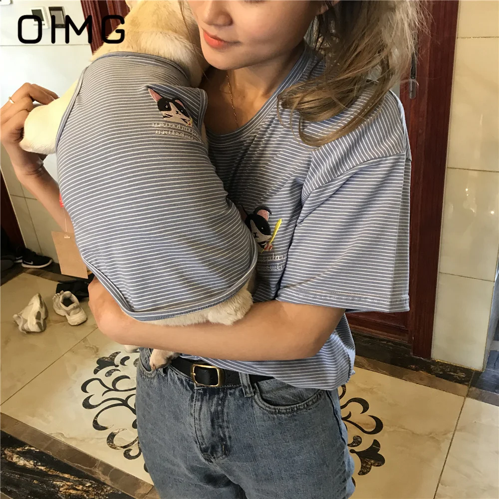 

OIMG Summer Pet Short Sleeved Parent-child Striped Vest Dog And Owner Matching Outfits Schnauzer Thin Cotton Small Dogs Clothing