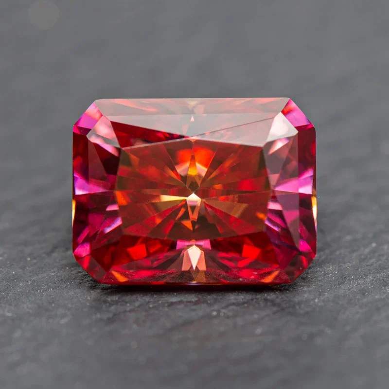 

Moissanite Radiant Cut Watermelon Red Color Lab Grown Gemstone for Diy Jewelry Rings Earrings Making with GRA Certificate