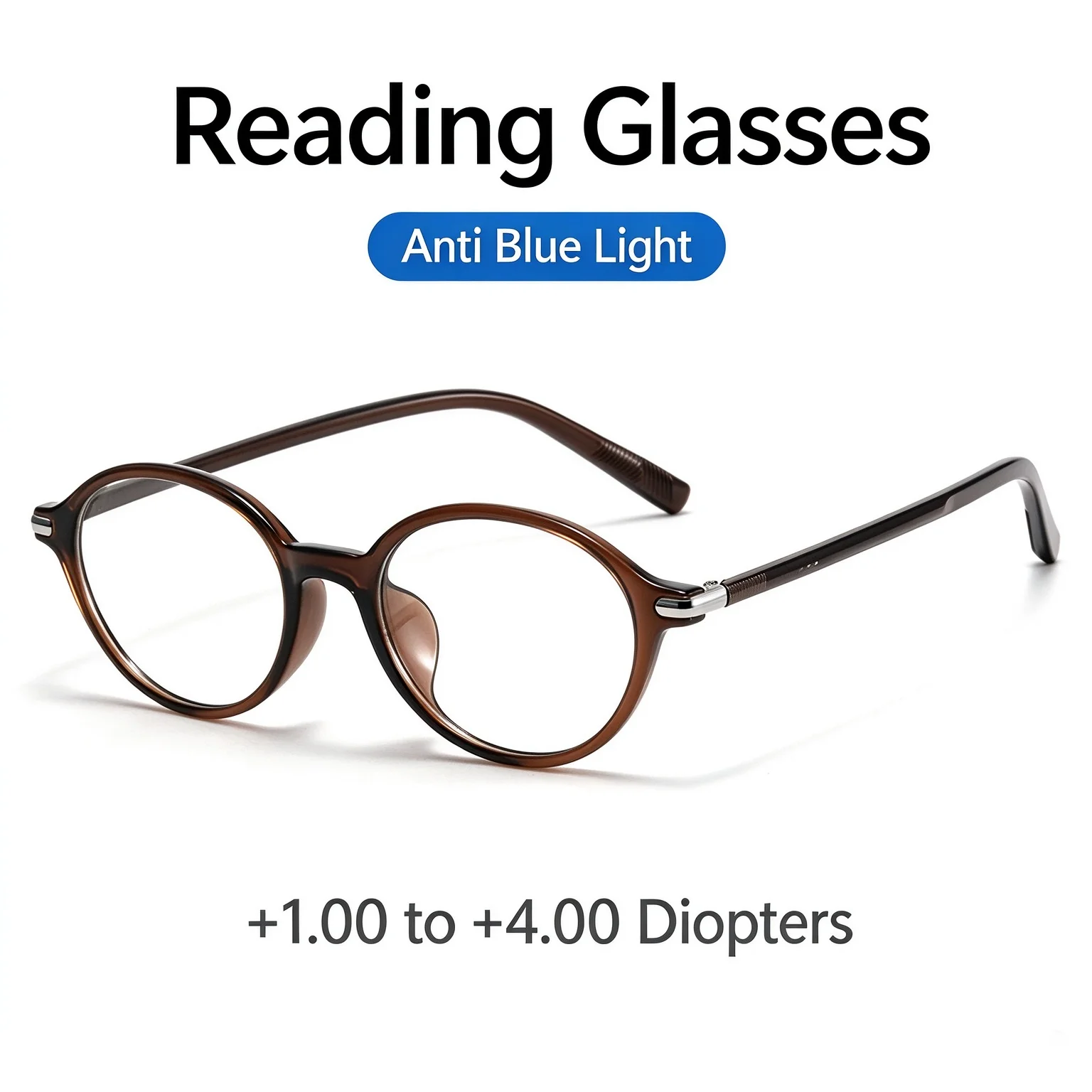 Women Round Anti Blue Light Reading Glasses Presbyopia Eyeglasses +1.00 to +4.00 Diopters Lightweight TR Frame For Daily Reading