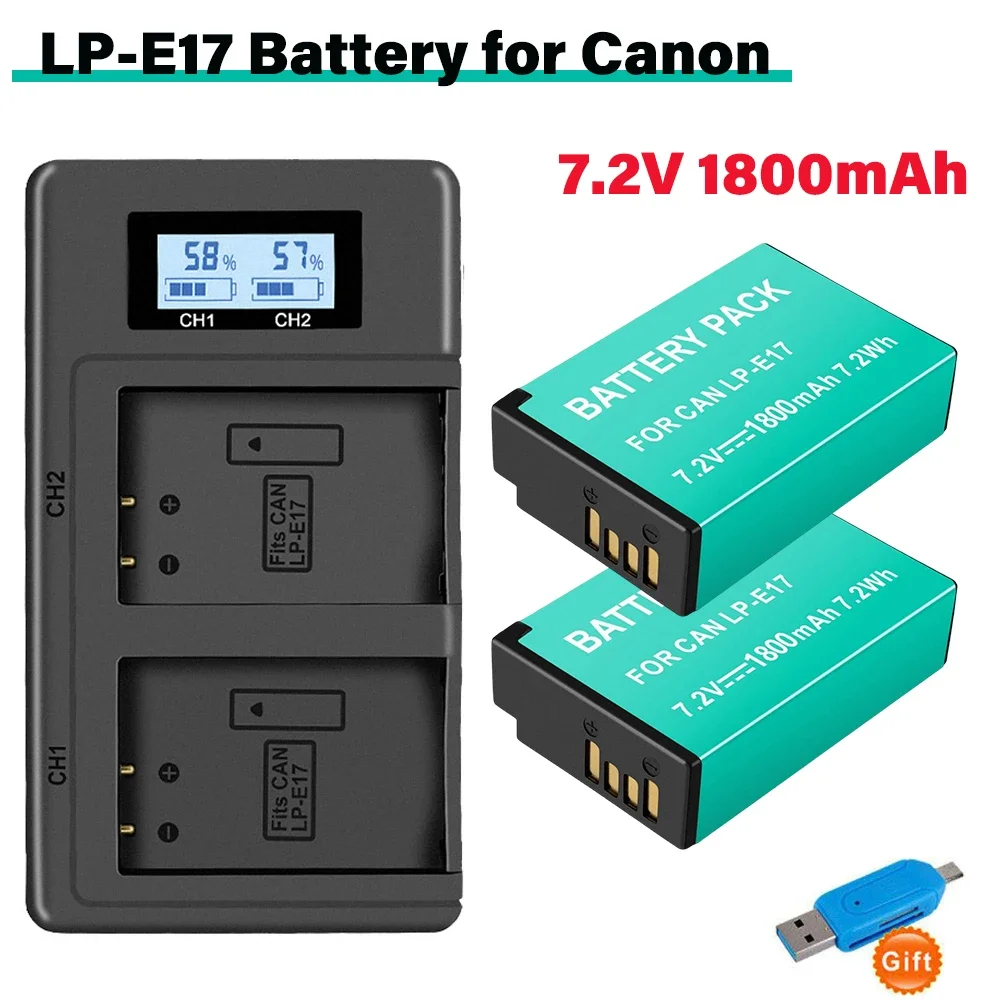 LP-E17 LP E17 LPE17 Camera Battery with LCD Charger for Canon EOS RP R8 R50 200D 250D T6s 800D T8i M3 M5 M6 750D 760D T6s 800D
