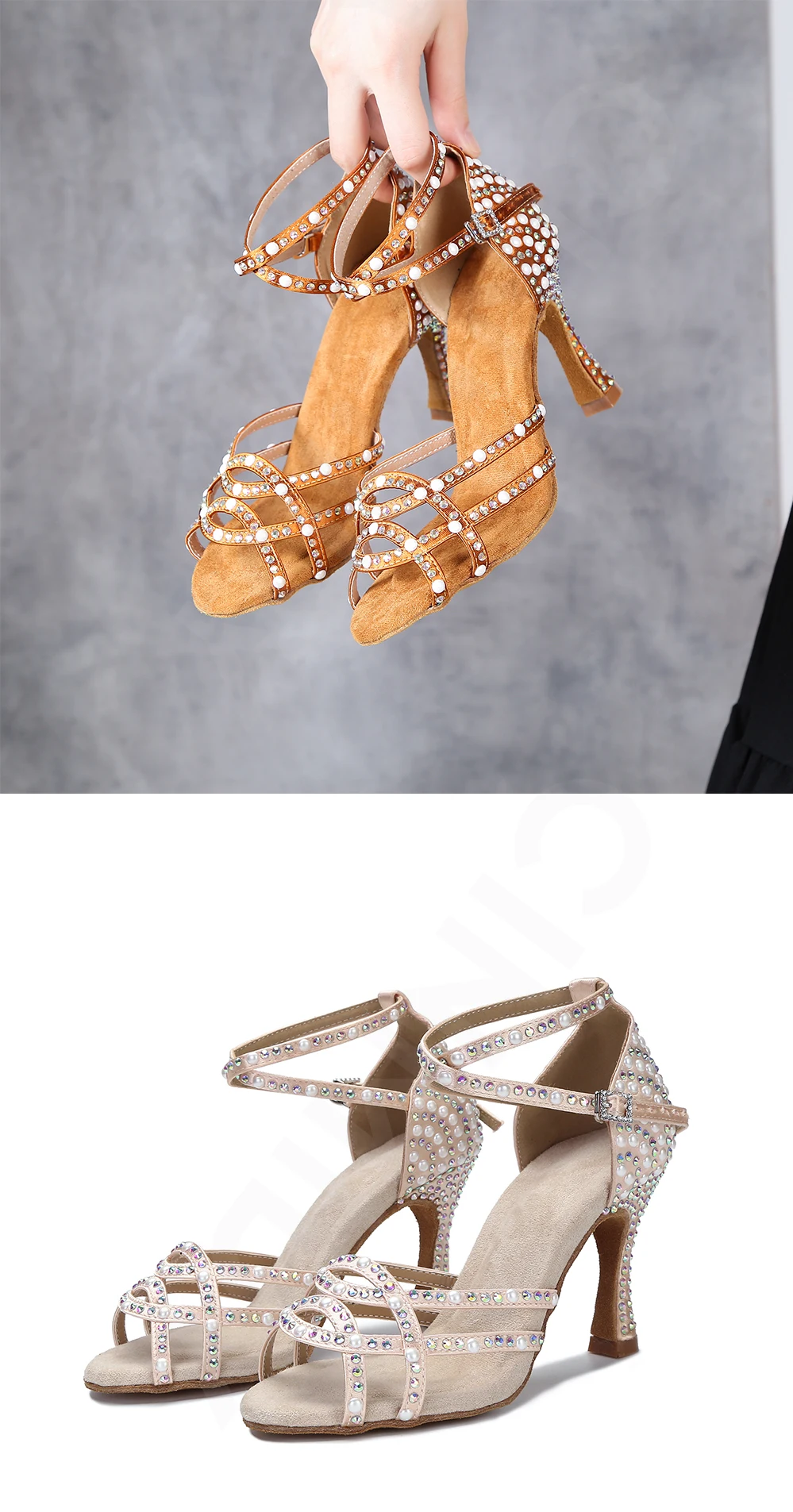 CINMIDY Strass-Tanzschuhe, Latein-Tanzschuhe, Damen-Ballsaal-Tanz-Sneakers, Satin-Hochzeitsschuhe, Damen-Sandalen mit weicher Sohle – Detail 13