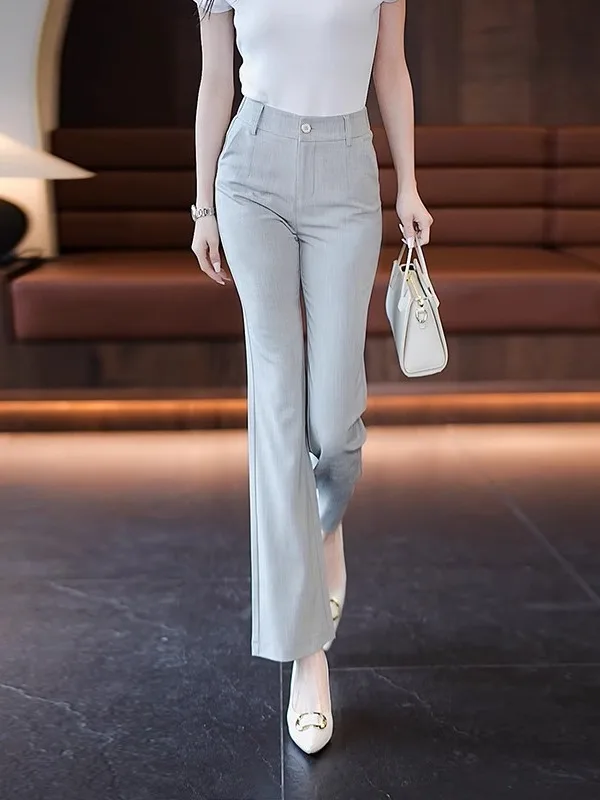 

Костюм-колокольчик с высокой талией, брюки из ледяного шелка, тонкая модель, женские длинные брюки, летние модные прямые брюки для похудения