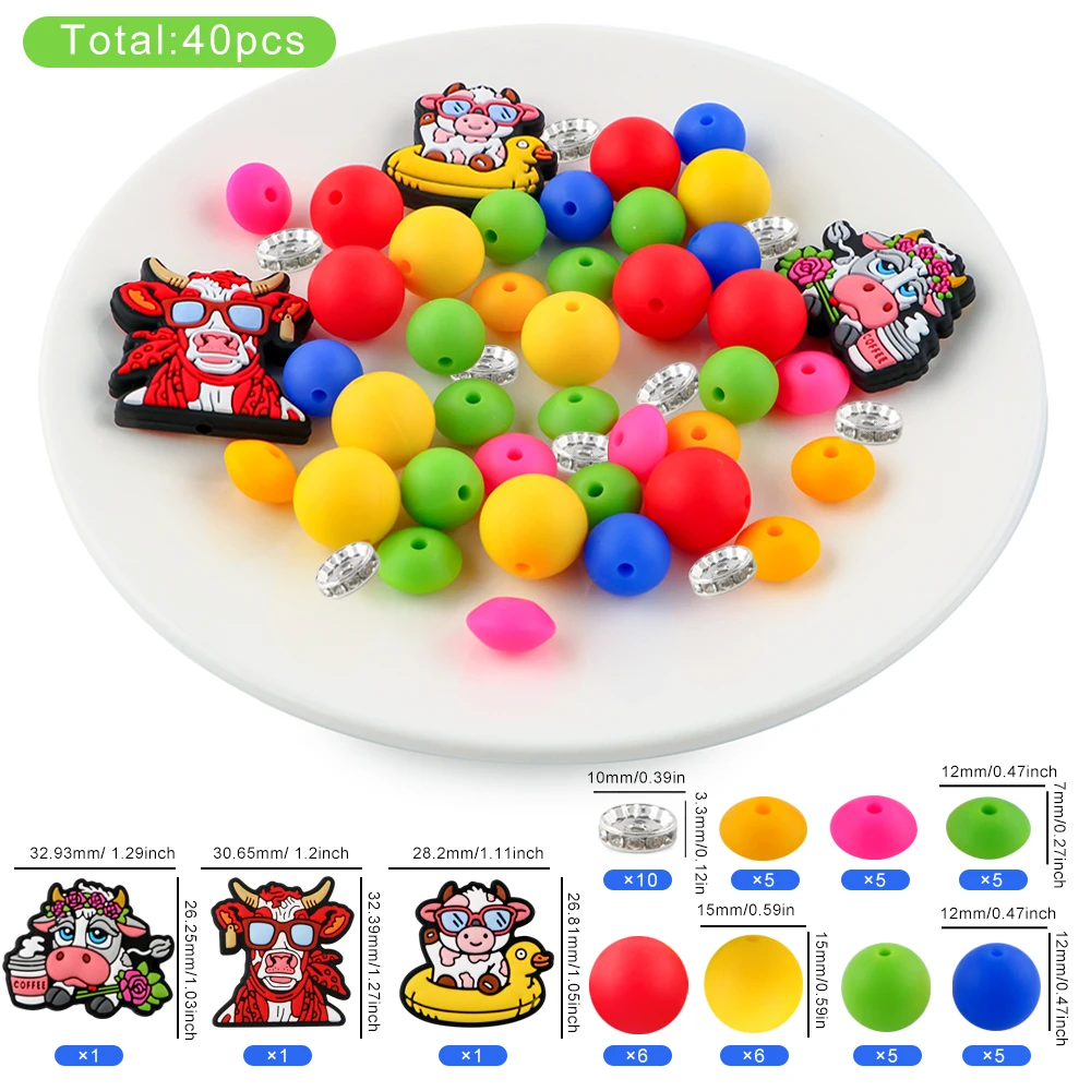 50Pcs Animal Round Silicone beads Focus Beads Set For Jewelry Making DIY KeyChain Pen Bracelet Necklace Accessories