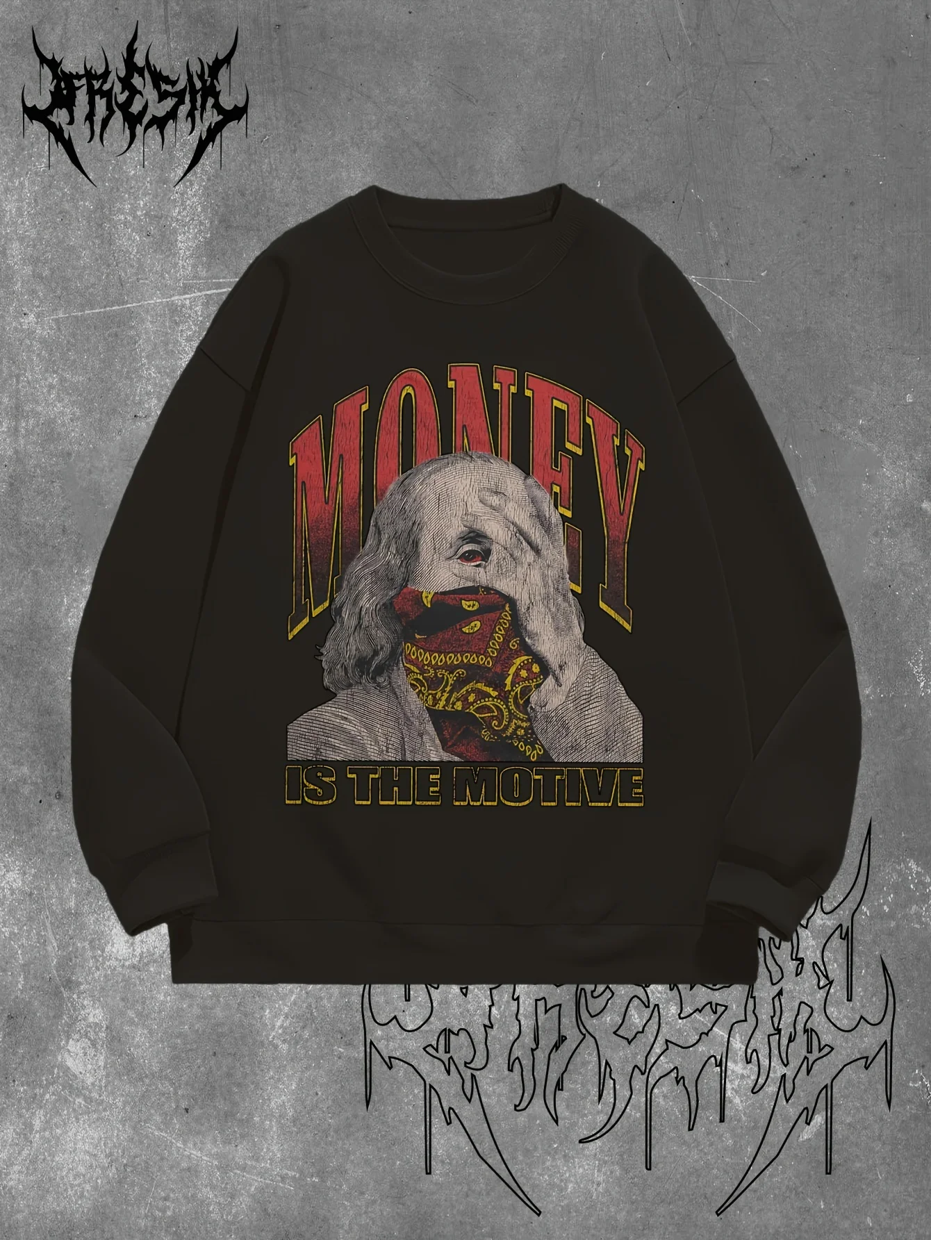 

Мужская уличная толстовка в стиле Y2K с портретным принтом и деньгами — повседневная, свободная посадка, полиэстер, можно стирать в машине