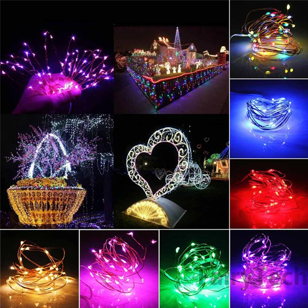 Guirnalda de luces LED con USB, luces de hadas impermeables de alambre plateado de cobre para decoración de fiestas, bodas y Navidad, 10/20/30M