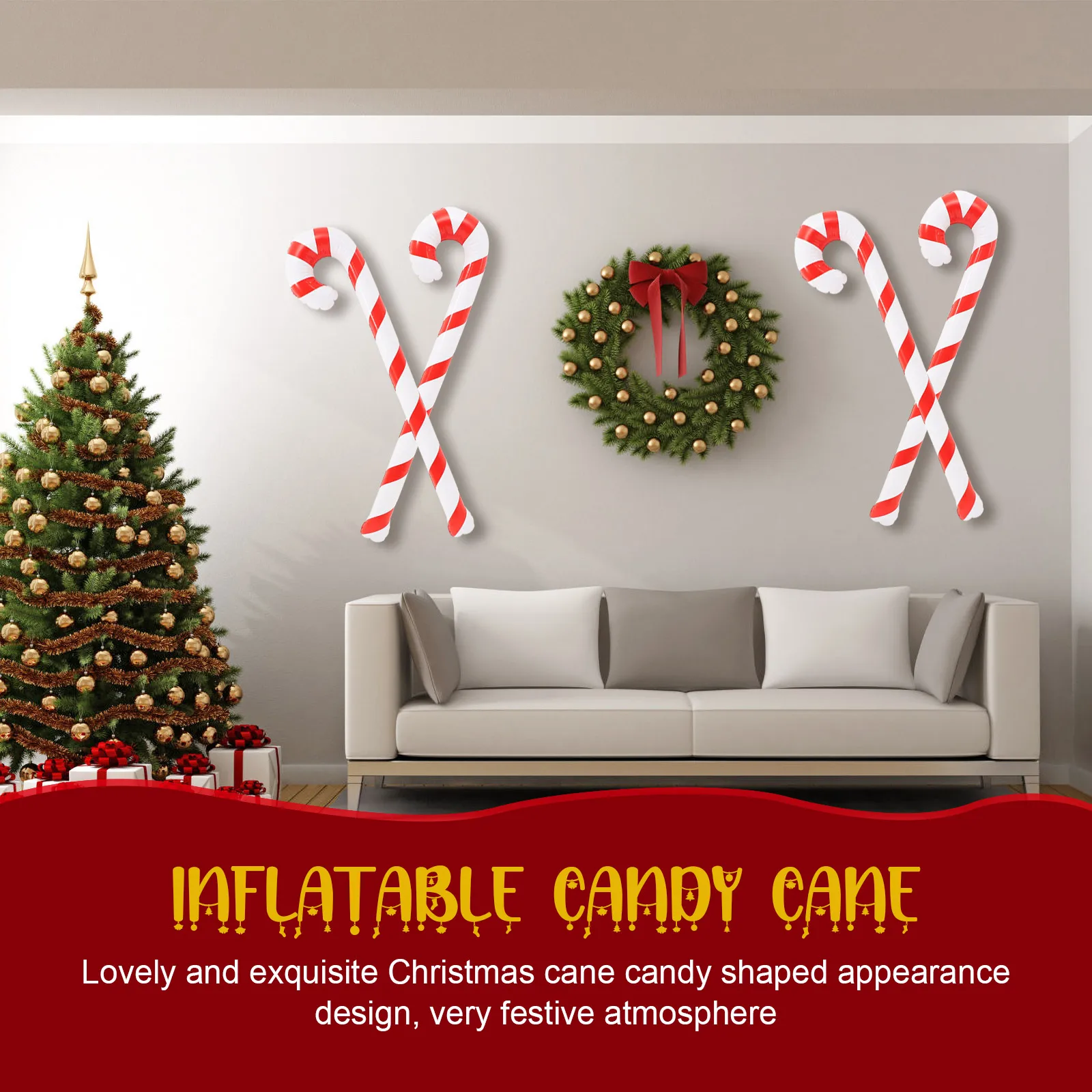 

4Pcs Christmas Santa Cane Inflatable Candy Canes Portable Xmas Balloon Decorations Festive Party Candy Cane Xmas Party Canes