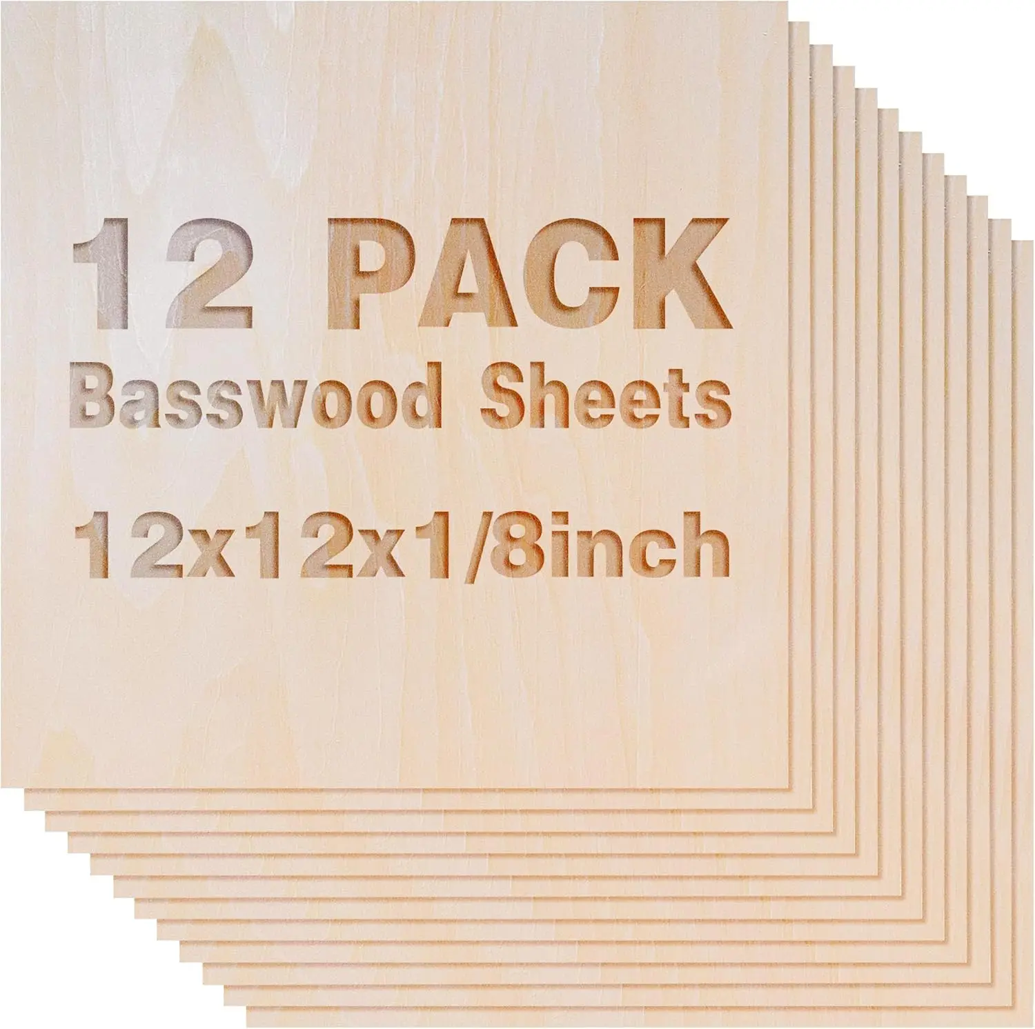 12 Pack Basswood Sheets 1/8x12x12 Inch, Unfinished Wood for Crafts, 3mm Basswood for Laser Cutting Engraving, Wood Burning DIY