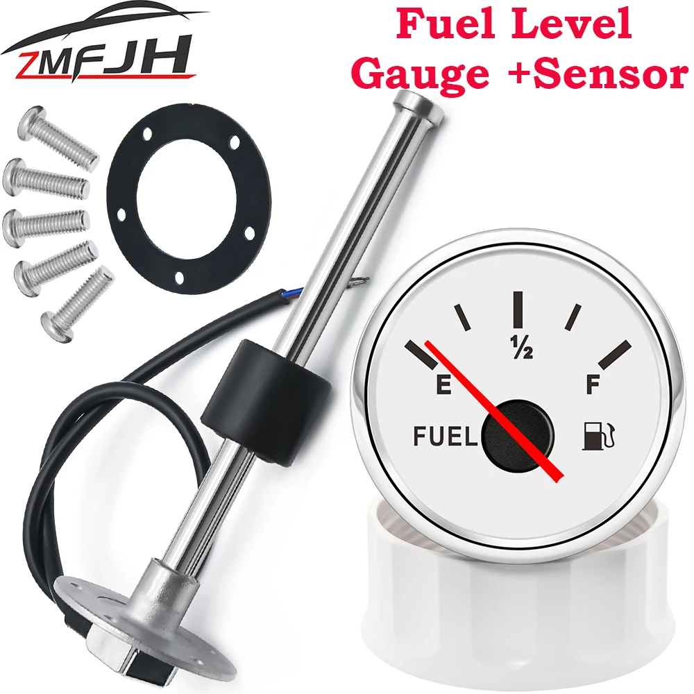 52MM Fuel Level Gauge 0-190 Ohm Oil Tank Level Indicator With Fuel Level Sensor 200MM 300MM 350MM For Boat Car RV Camper 9-32V