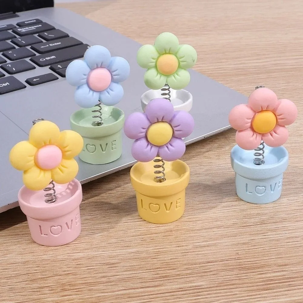 LOVE Flowerpot Car Shaking Spring Head Toy Candy Color Resin Car Ornaments Stick Firmly Dashboard Decoration Auto Accessories