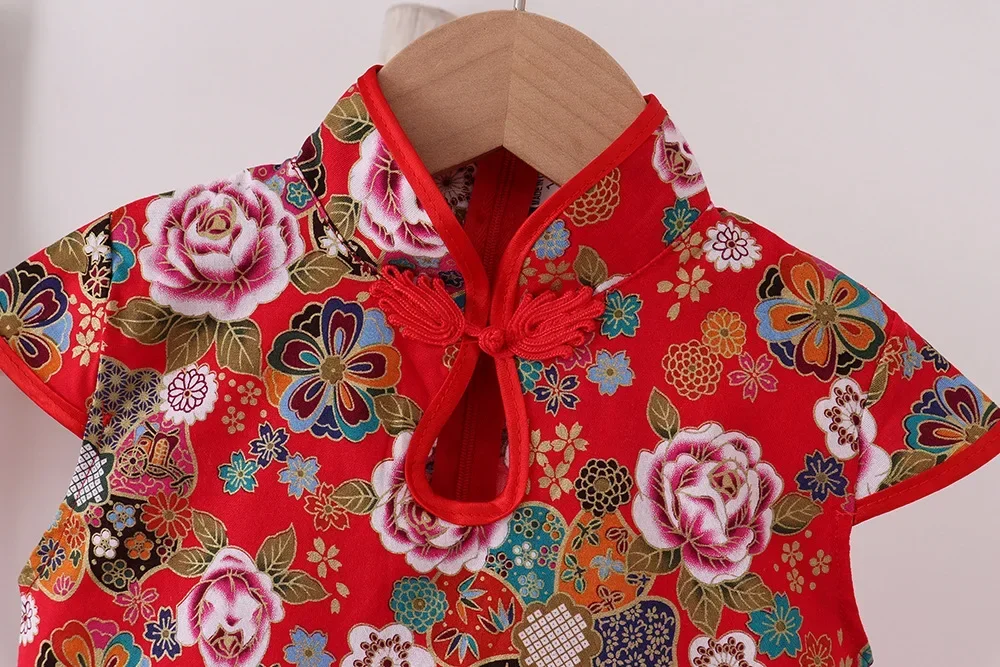 Rotes Sommerkleid für Kinder, Qipao, chinesische Mode, Performance-Cheongsam, Netzstoff, Prinzessinnenkleider, Tanzkleidung für Kinder, Vestidos – Detail 19