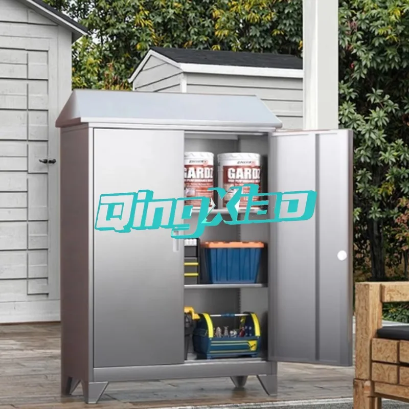 304 Stainless Steel Outdoor Storage Cabinet Waterproof Garden Tool Organizer Cabinet For Patio Backyard Balcony Use Rustproof