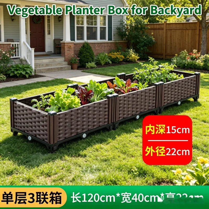 

Large Single Layer 3-Section Planter Box 120x40x22cm Vegetable Flower Herb Grow Kit Raised Garden Bed Outdoor Balcony Patio Gard