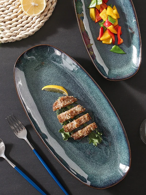 

Large Cerc Fi Plate Creative Japanese Sle Dining Utensils Oval ape Dinner Plate Home Use Diware Retro Crtsmanip