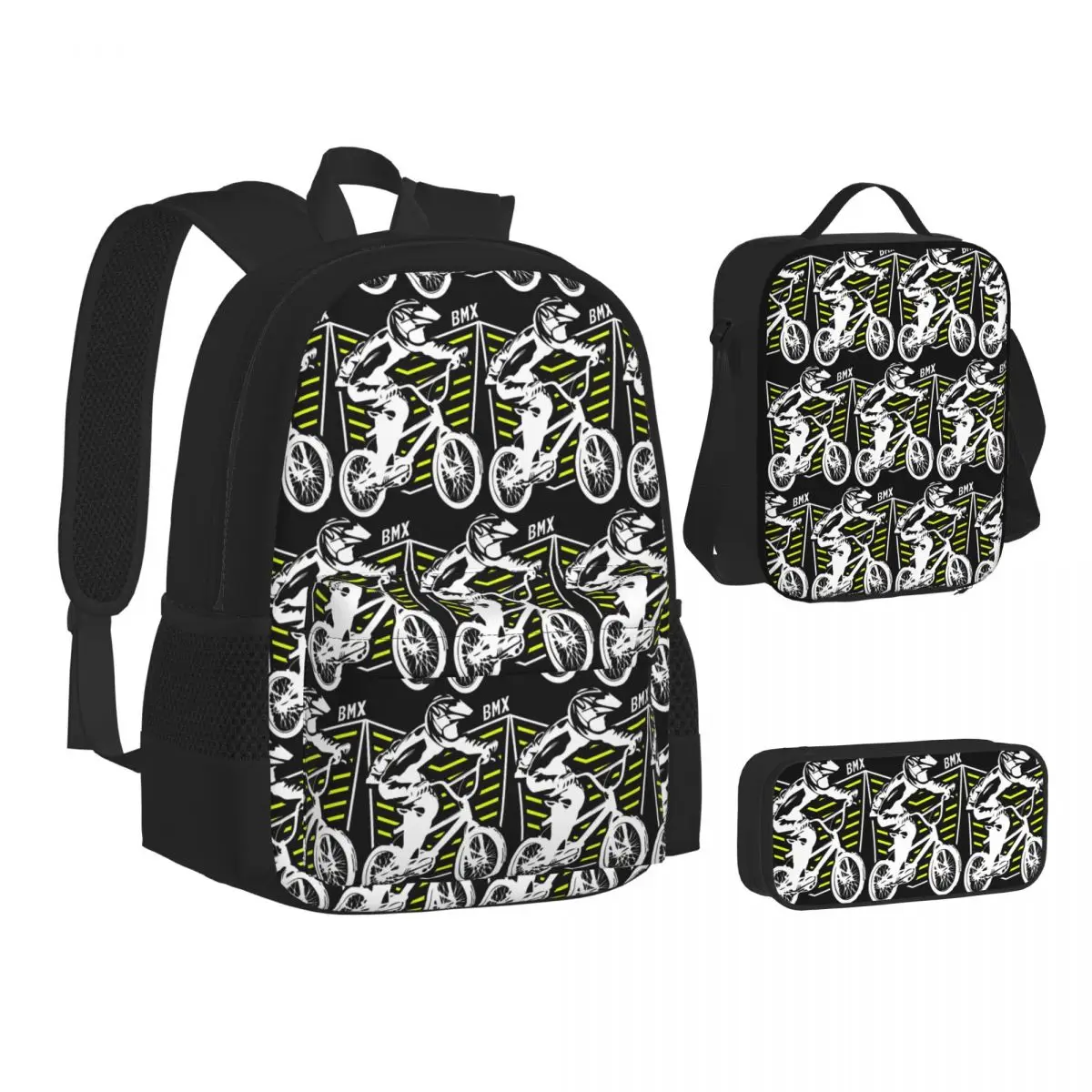 Bmx Apparel Retro Bmx Bike Old School Patch Backpacks Bookbag School Bags Children Rucksack Lunch Bag Pen Bag Three-Piece Set