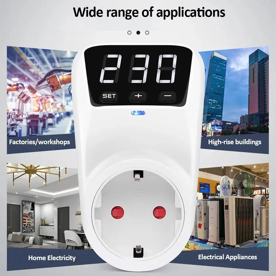 Automatic Voltage Protector with Adjustable 230V/110V Settings - 16A/15A Surge Protection Socket for EU US Plug Appliances