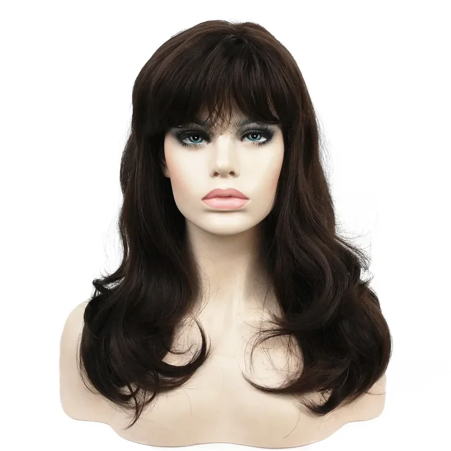 

Women's Wig Synthesis Long Wavy Natural Hair Dark Brown Full Wigs