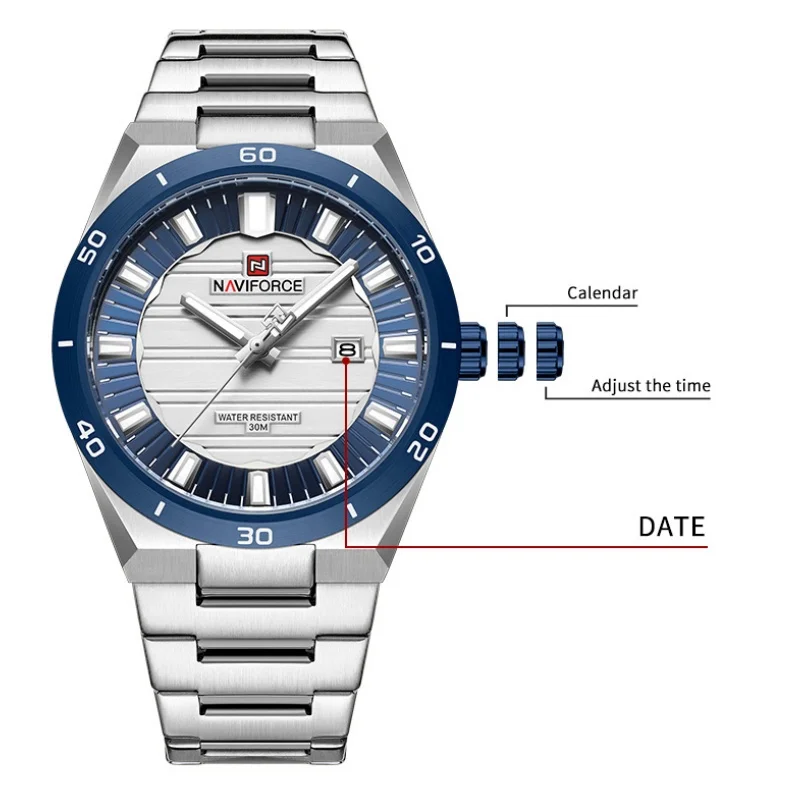NF9268 NAVIFORCE Stainless Steel Men's Wristwatch 3ATM Waterproof Simple Fashion with Night Glow Pointer Calendar Display Male