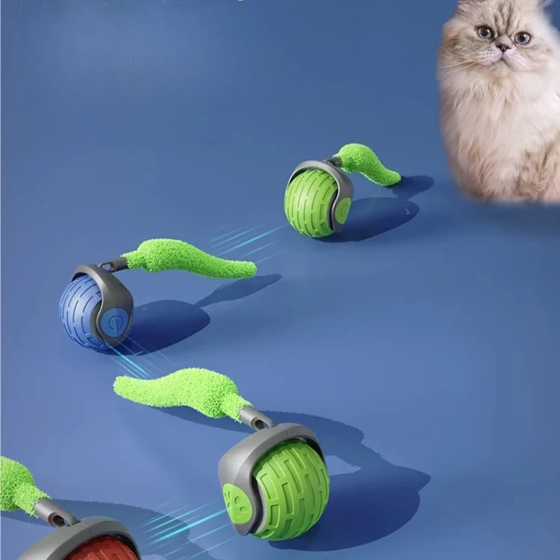 Автоматический катящийся шарик с искусственным хвостом для кошек, игрушки для дрессировки собак и кошек, имитация мыши, перезаряжаемая умная электрическая игрушка для домашних животных, подарок для кошек