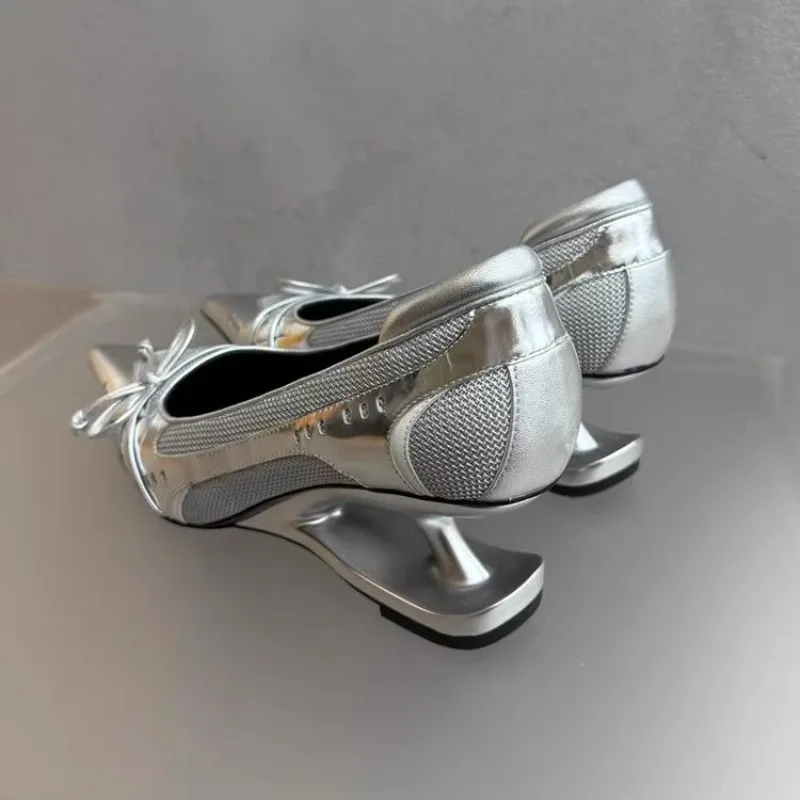 

Surface Suspension Heel Anti-Slip Wear-Resistant High Heels New Bow Mary Jane Sport Retro Pointed Toe Shallow Mouth Splice