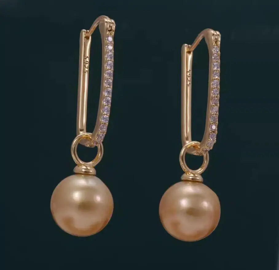 

Charming Pair of 9-10mm 10-11mm natural south sea gold round pearl earring 925s