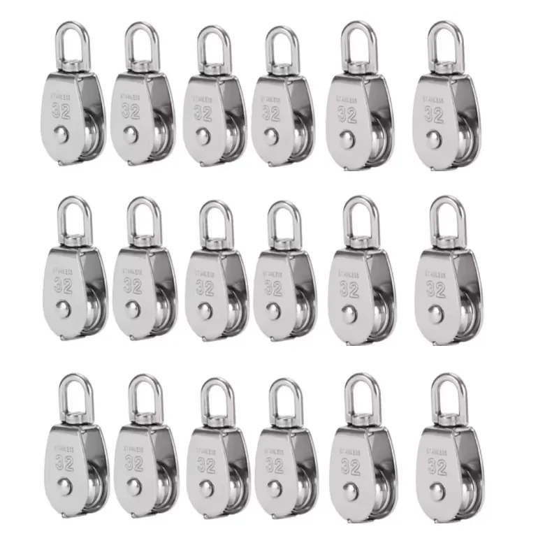 Stainless Steel Wire Rope Crane Pulley Block M32 Lifting Crane Swivel Hook Single Pulley Block Hanging Wire Towing Wheel