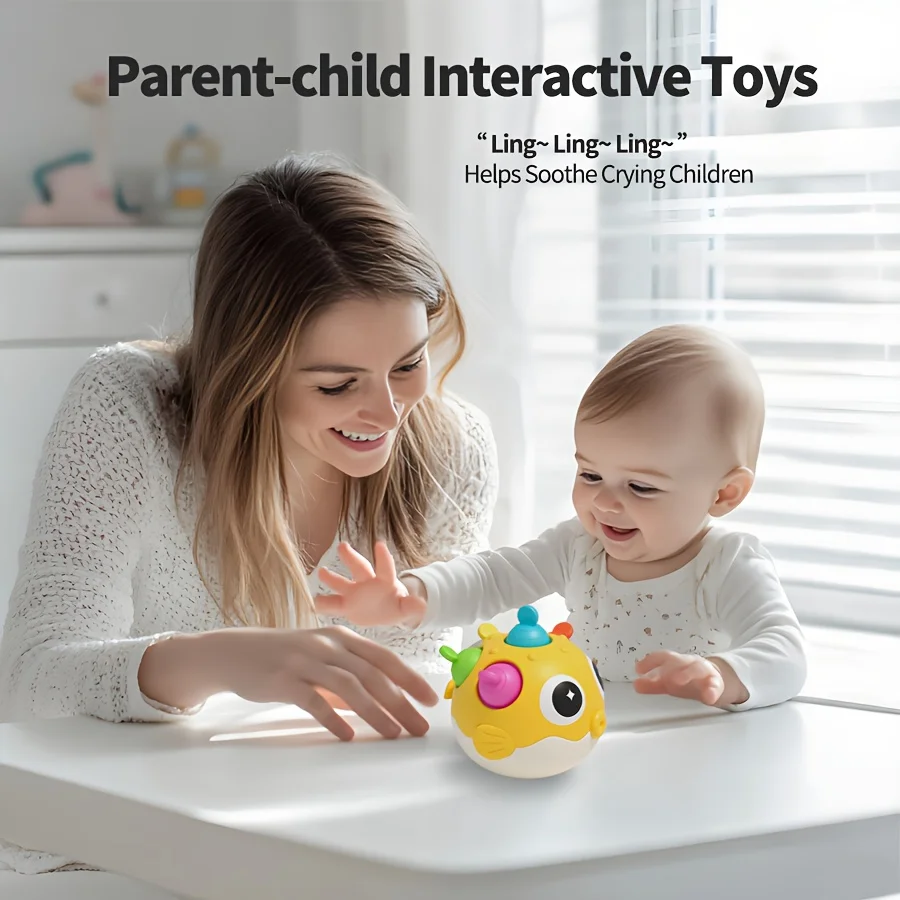 ベビーシェイカー感覚玩具 - 手動ガラガラ音付きフグの鈴、運動能力の発達、誕生日/ホリデープレゼント
