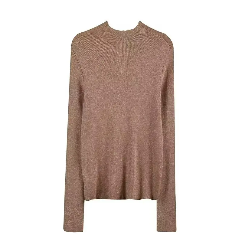 Осень-зима 2024, новый женский длинный вязаный топ све для поездок на работу, облегающий базовый слой с высоким воротником, моющийся