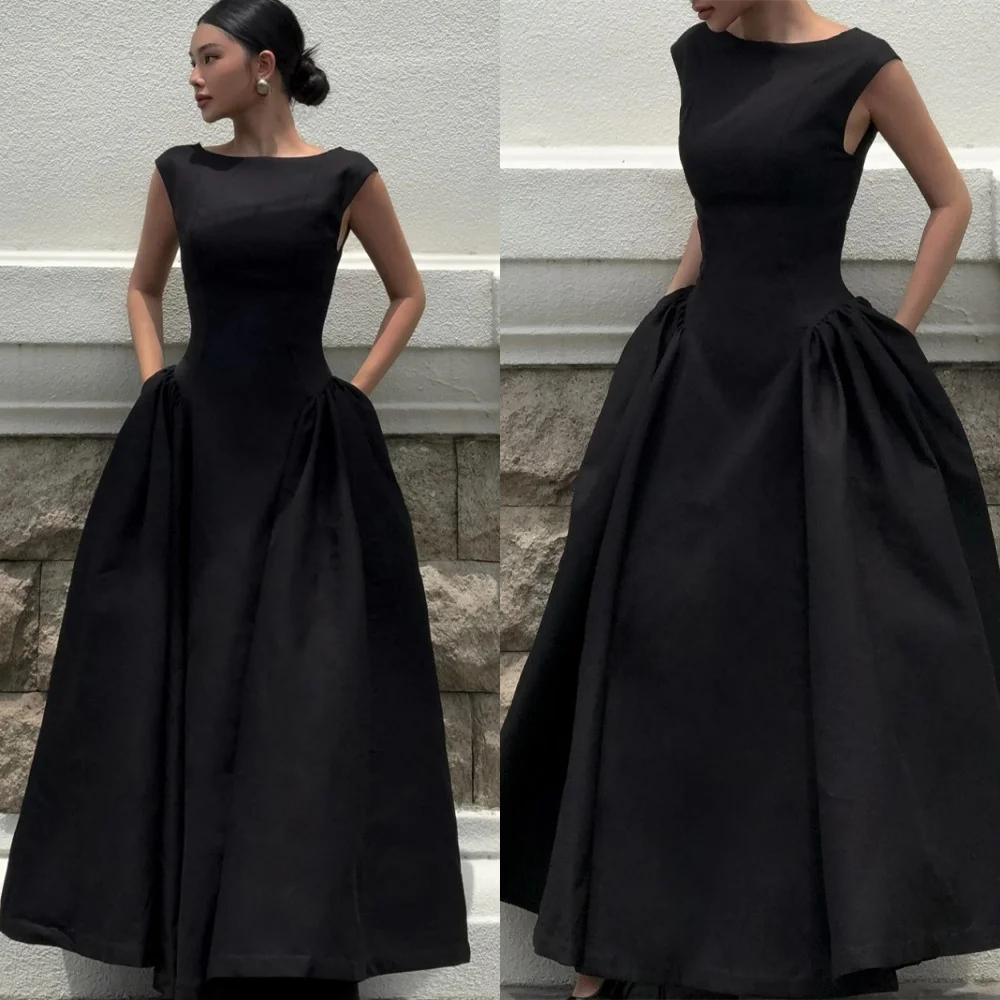 

Customized Temperament Black Evening Dress Exquisite O-Neck Cap Sleeve Homecoming Dresses Fashion Special Occasion Gowns